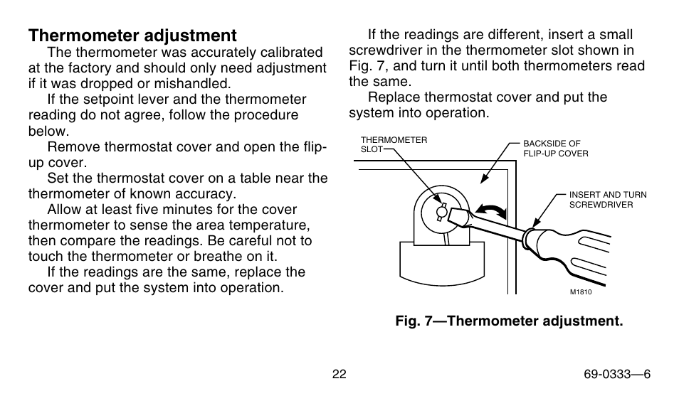 Thermometer adjustment | Honeywell CT1500 User Manual | Page 22 / 28