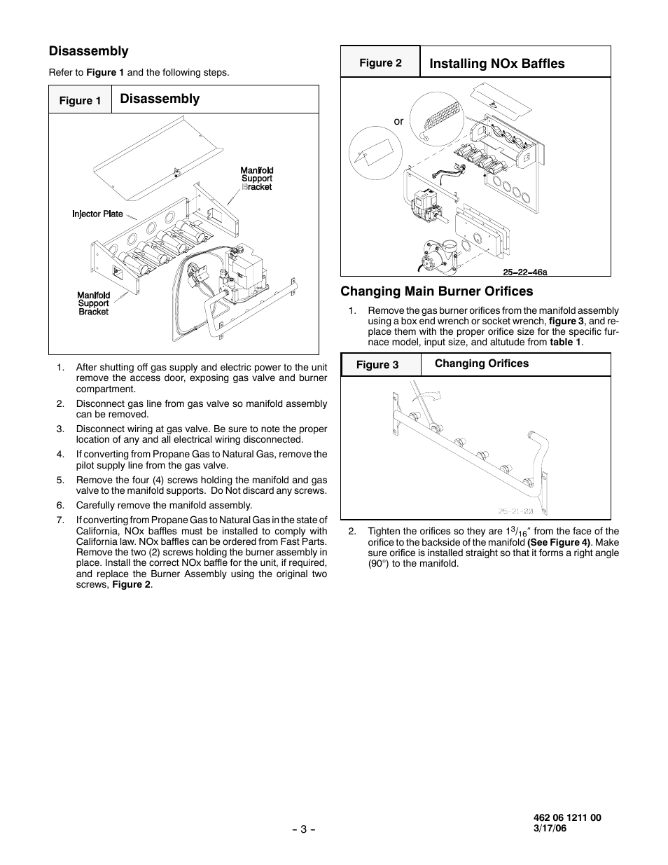 Disassembly, Installing nox baffles, Changing main burner orifices | Honeywell PGF3 User Manual | Page 3 / 7