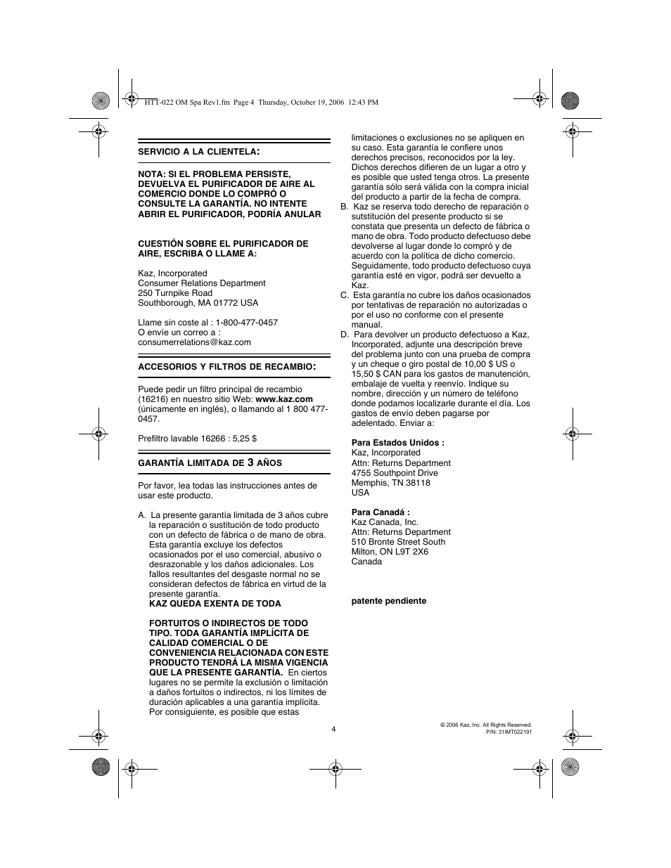 Honeywell ENVIRACAIRE HTT-022 User Manual | Page 12 / 12