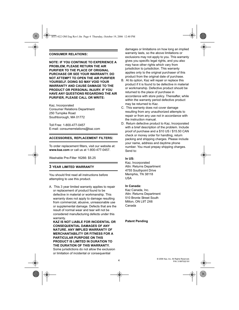 Honeywell ENVIRACAIRE HTT-022 User Manual | Page 4 / 12