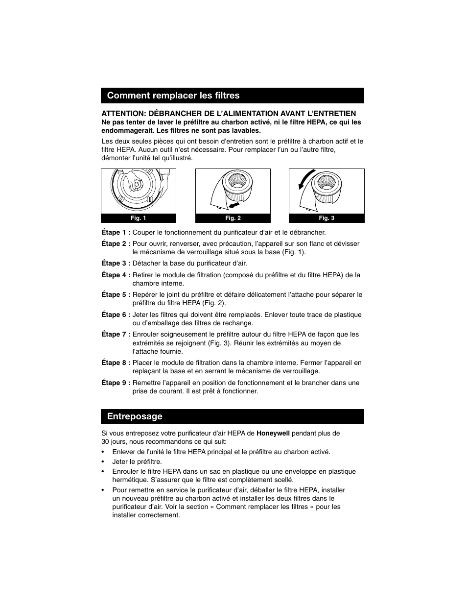 Comment remplacer les filtres, Entreposage | Honeywell Air Purifier 50100 User Manual | Page 16 / 27