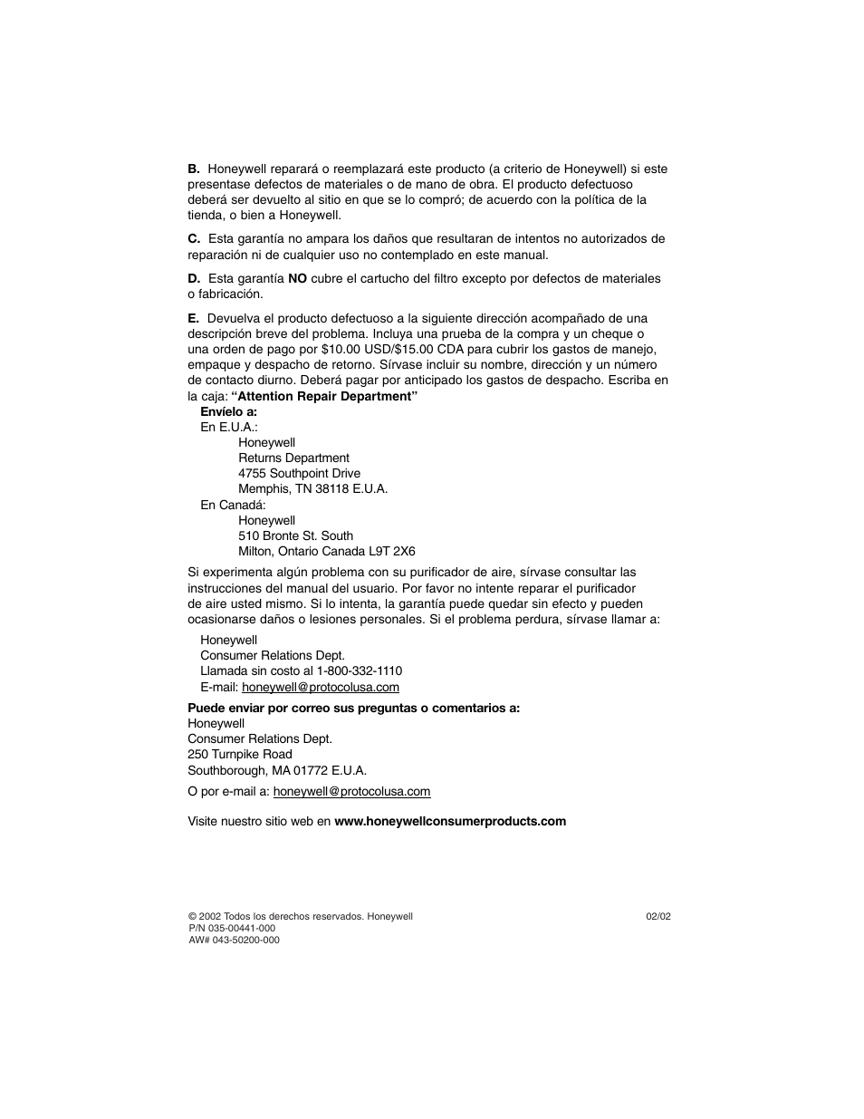Honeywell Air Purifier 50100 User Manual | Page 27 / 27