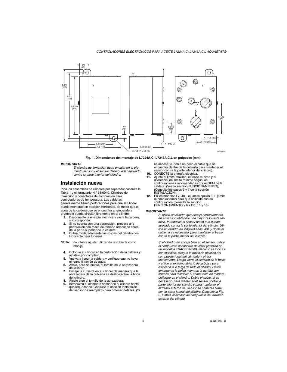 Instalación nueva | Honeywell L7224A User Manual | Page 37 / 52