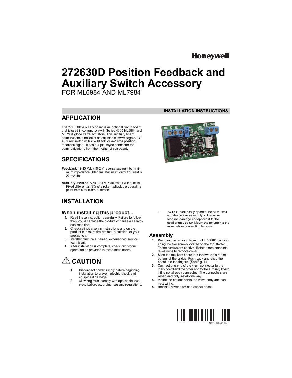 Honeywell 272630D User Manual | 2 pages