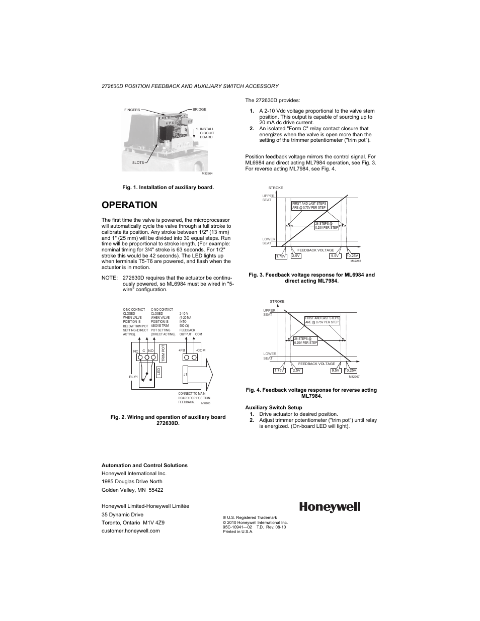 Operation | Honeywell 272630D User Manual | Page 2 / 2