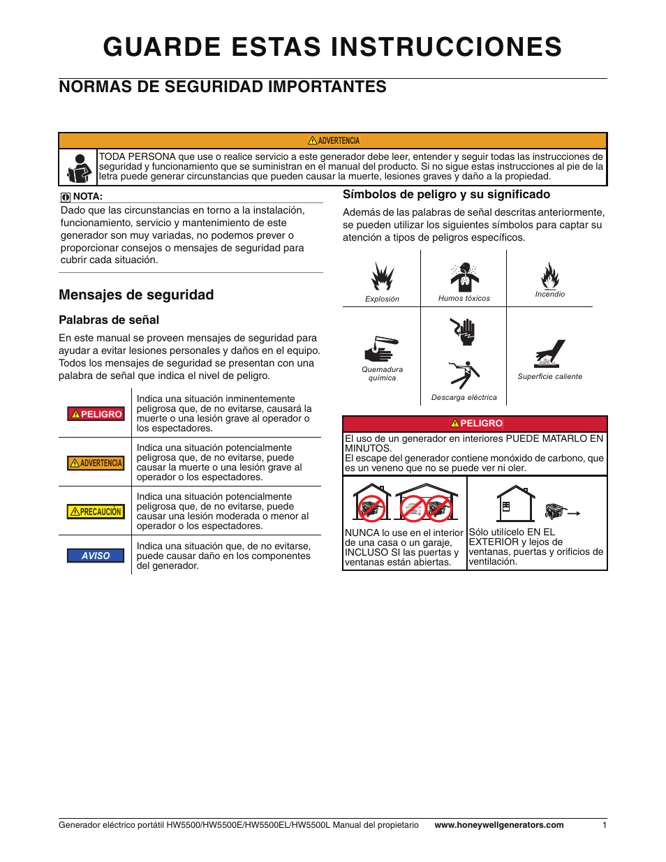 Normas de seguridad, Mensajes de seguridad, Guarde estas instrucciones | Normas de seguridad importantes | Honeywell HW5500L User Manual | Page 53 / 94