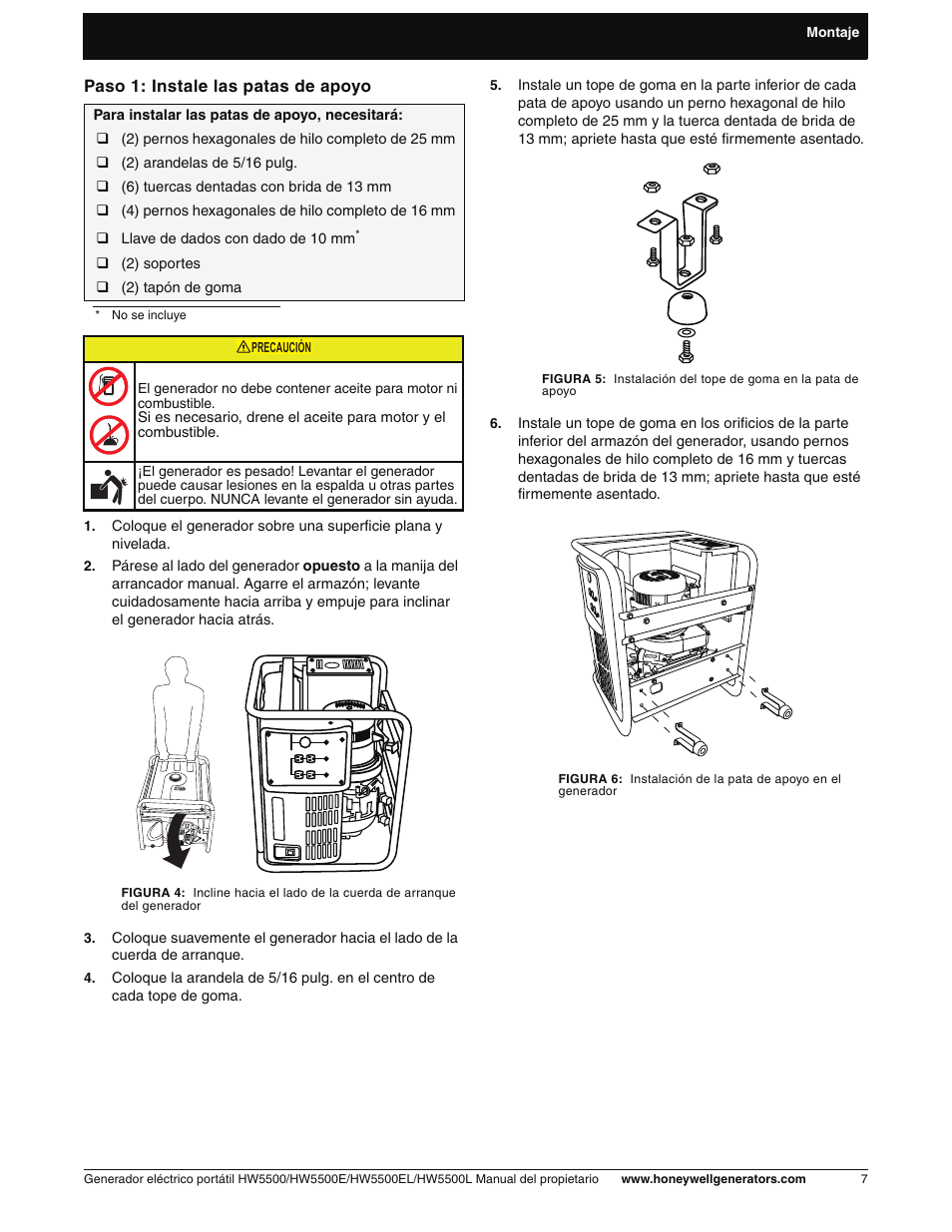 Paso 1: instale las patas de apoyo | Honeywell HW5500L User Manual | Page 59 / 94