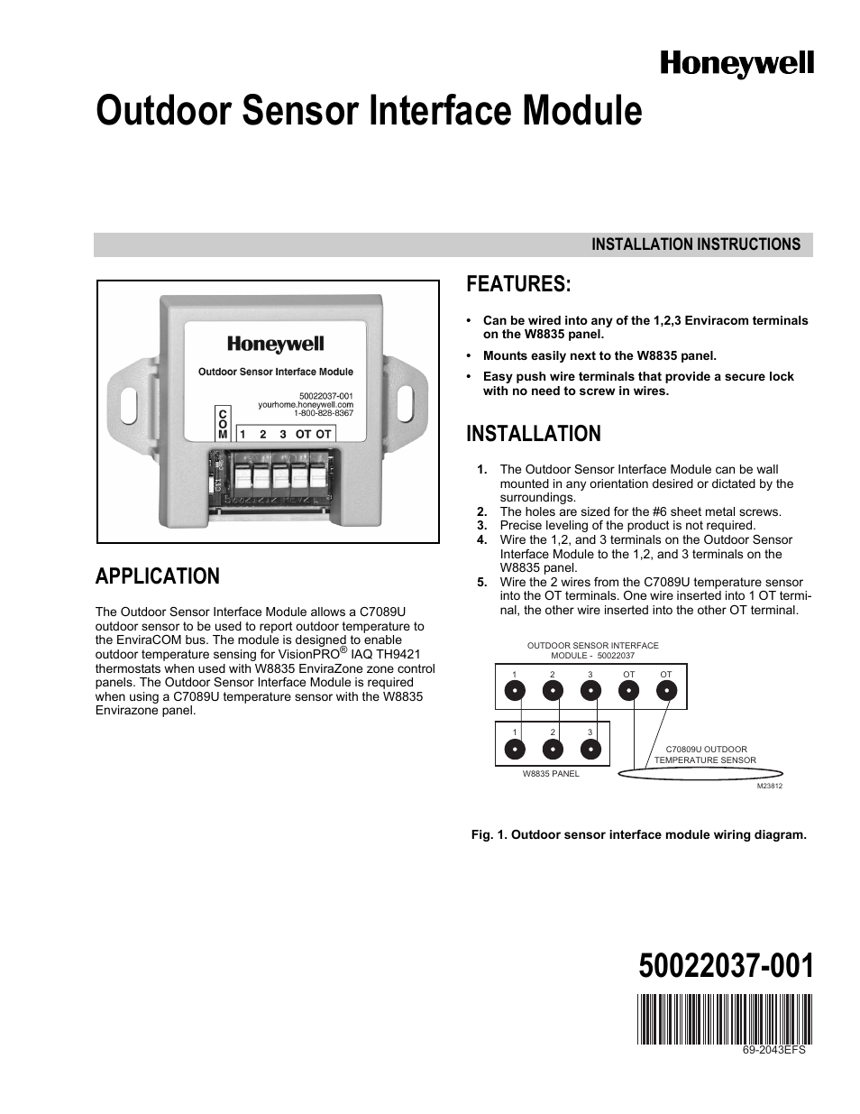 Honeywell 69-2043EFS User Manual | 4 pages