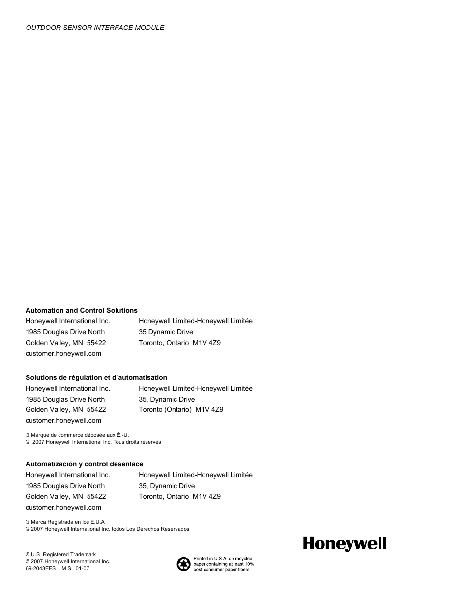 Honeywell 69-2043EFS User Manual | Page 4 / 4