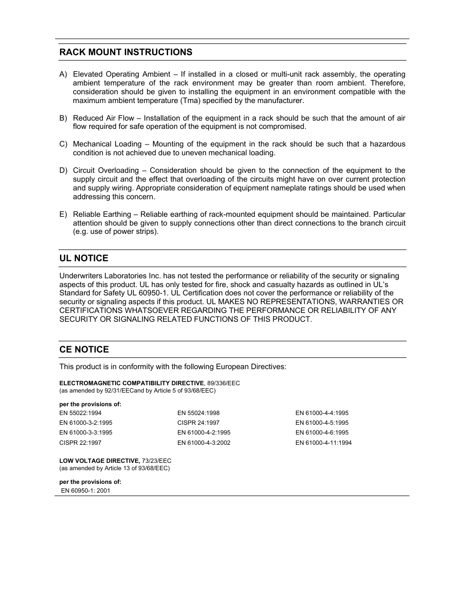 Rack mount instructions, Ul notice, Ce notice | Honeywell FUSION User Manual | Page 6 / 168