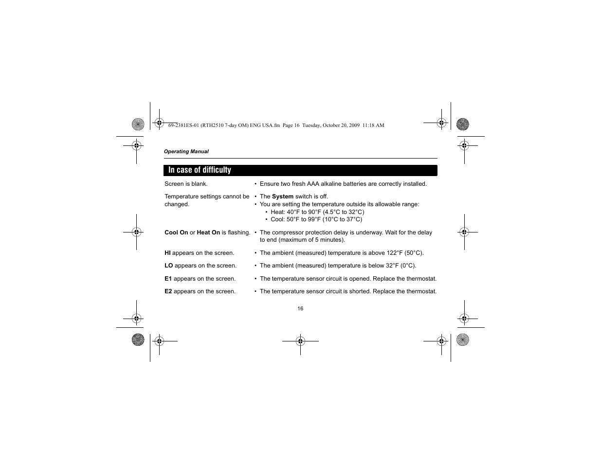 Honeywell RTH2510 User Manual | Page 18 / 44