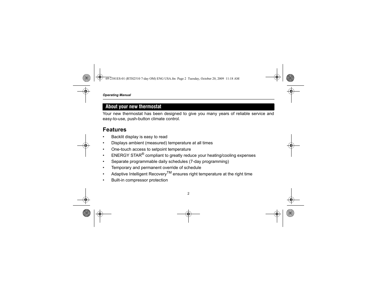 Features | Honeywell RTH2510 User Manual | Page 4 / 44