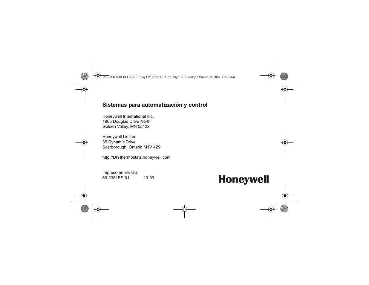 Sistemas para automatización y control | Honeywell RTH2510 User Manual | Page 44 / 44