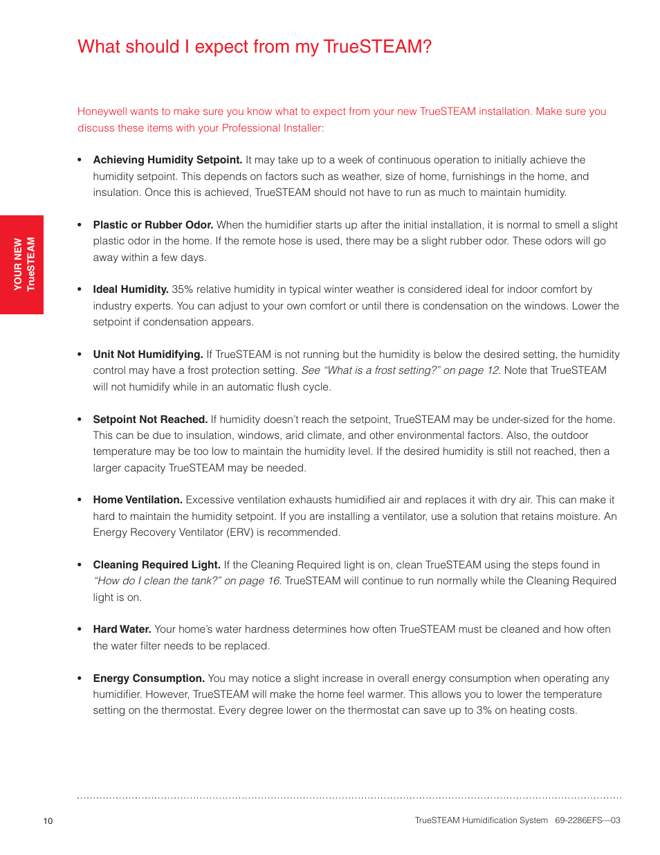 What should i expect from my truesteam | Honeywell TRUESTEAM 69-2286EFS-03 User Manual | Page 12 / 80