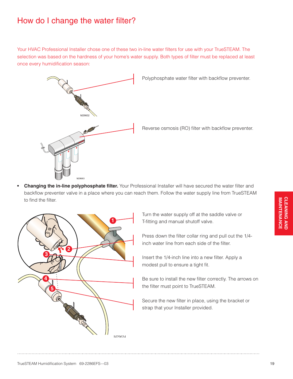 How do i change the water filter | Honeywell TRUESTEAM 69-2286EFS-03 User Manual | Page 21 / 80