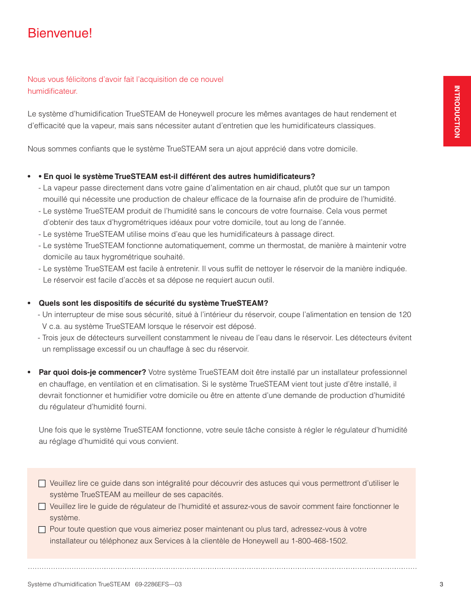 Bienvenue | Honeywell TRUESTEAM 69-2286EFS-03 User Manual | Page 31 / 80