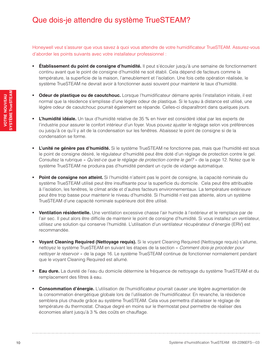 Que dois-je attendre du système truesteam | Honeywell TRUESTEAM 69-2286EFS-03 User Manual | Page 38 / 80