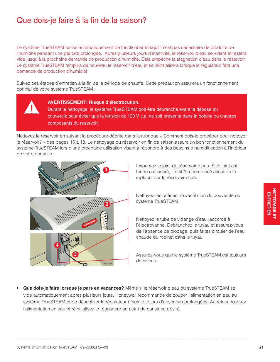 Que dois-je faire à la fin de la saison | Honeywell TRUESTEAM 69-2286EFS-03 User Manual | Page 49 / 80