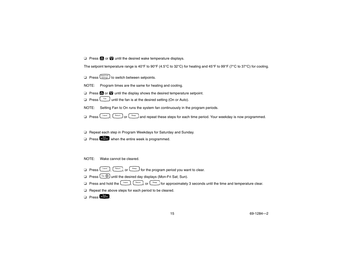 Program saturday and sunday, Clear a program period | Honeywell CT3550 User Manual | Page 15 / 24