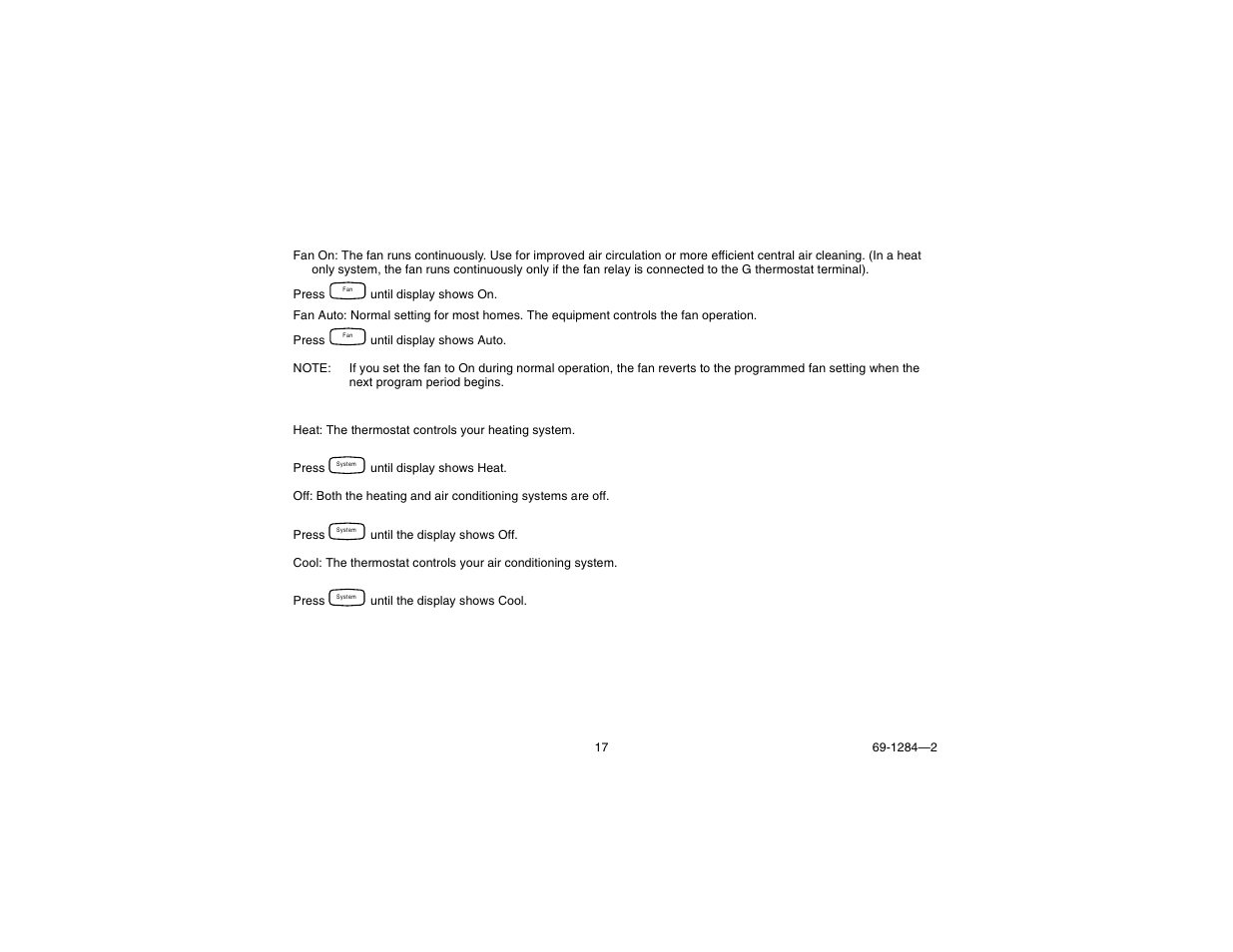 Step 11. set the fan and system key | Honeywell CT3550 User Manual | Page 17 / 24