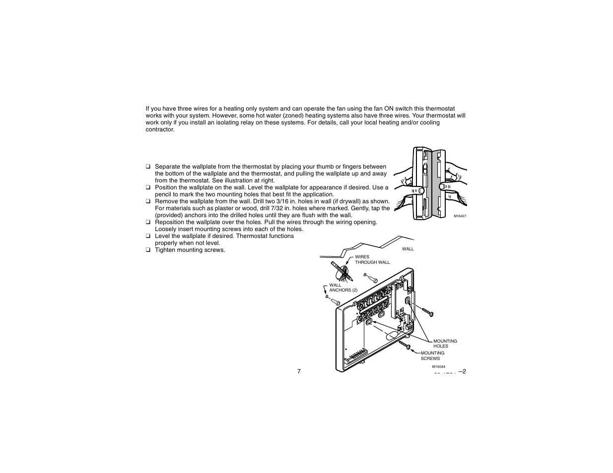 Step 3. mount thermostat wallplate | Honeywell CT3550 User Manual | Page 7 / 24