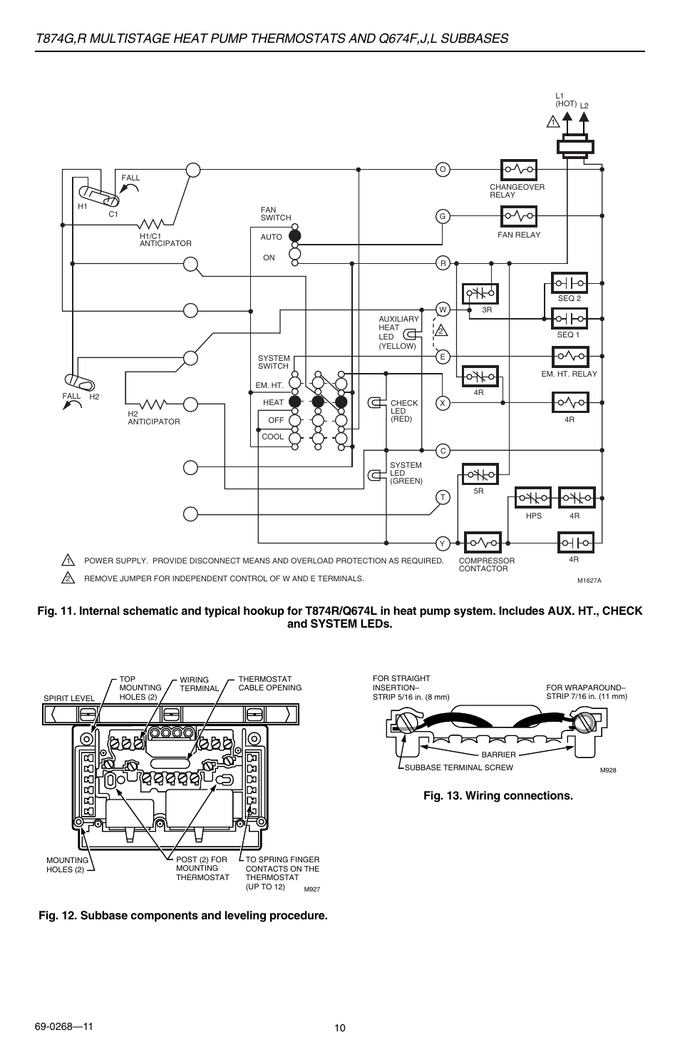 Fig. 12. subbase components and leveling procedure | Honeywell Q674F User Manual | Page 10 / 12