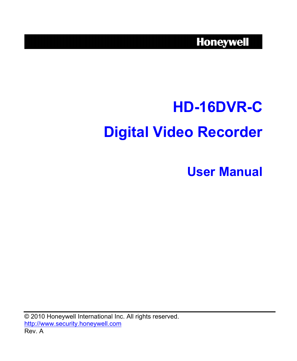 Honeywell HD-16DVR-C User Manual | 169 pages