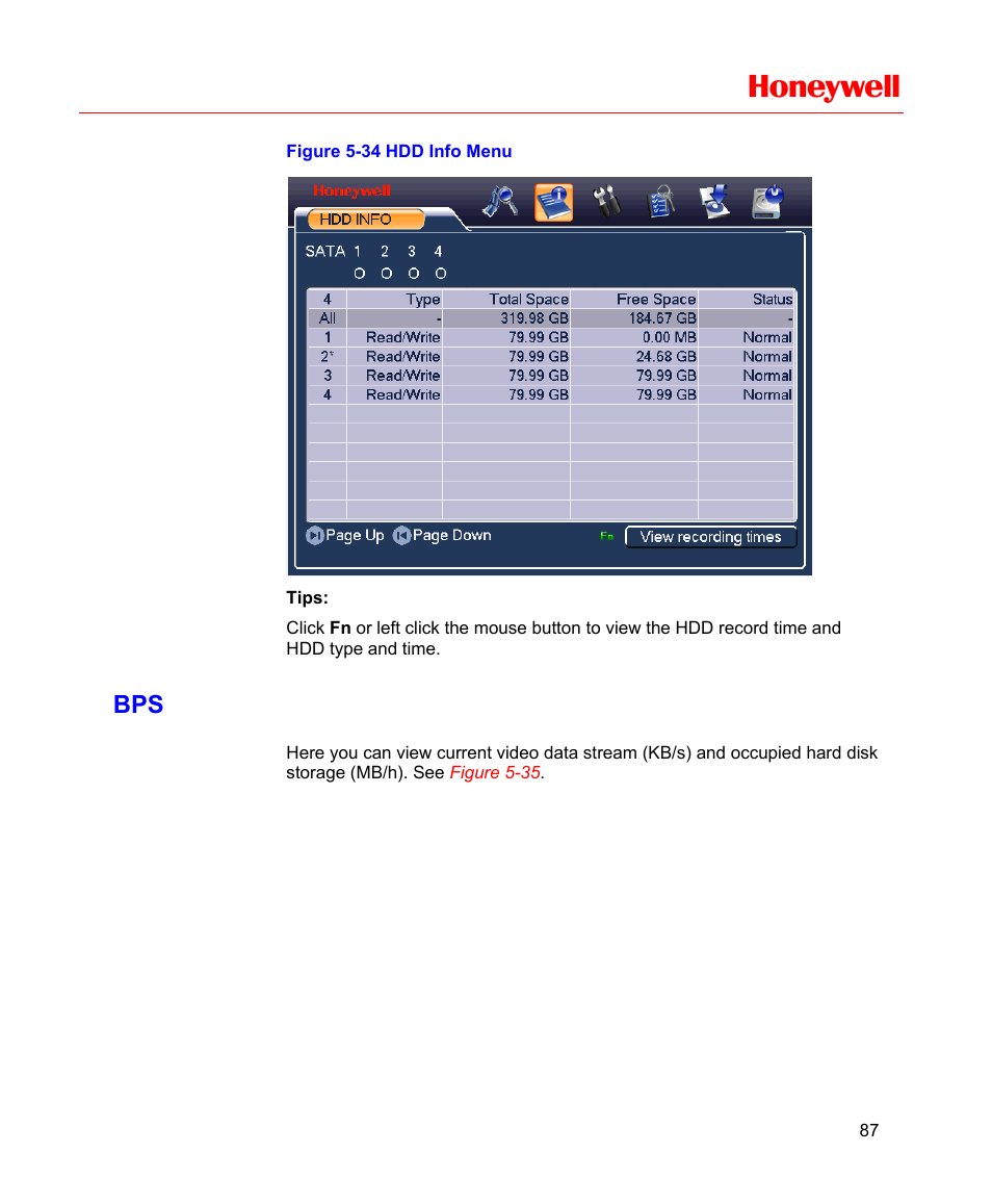 Figure 5-34 hdd info menu, Honeywell | Honeywell HD-16DVR-C User Manual | Page 103 / 169