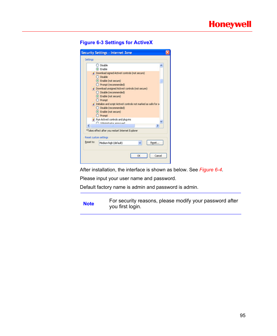 Figure 6-3 settings for activex, Figure 6-3, Honeywell | Honeywell HD-16DVR-C User Manual | Page 111 / 169