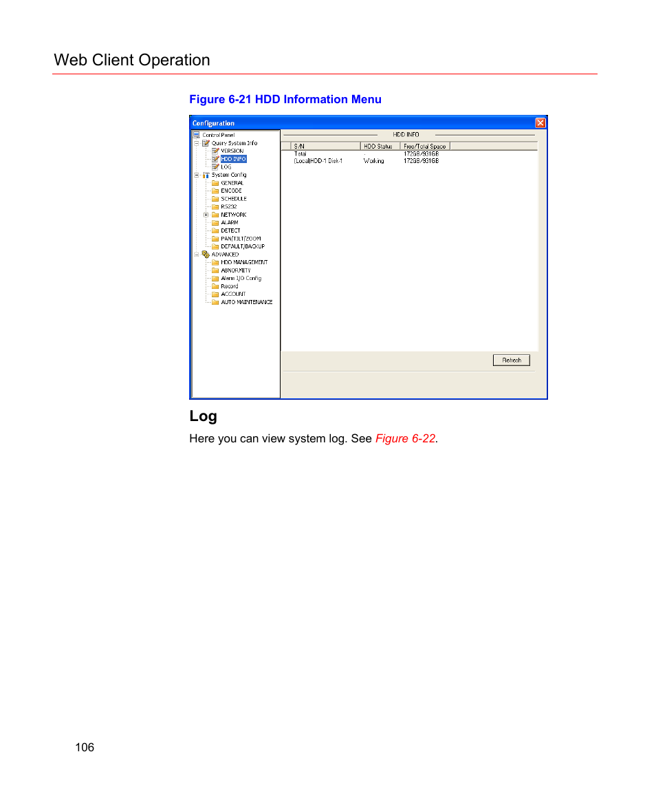 Figure 6-21 hdd information menu, Web client operation | Honeywell HD-16DVR-C User Manual | Page 122 / 169