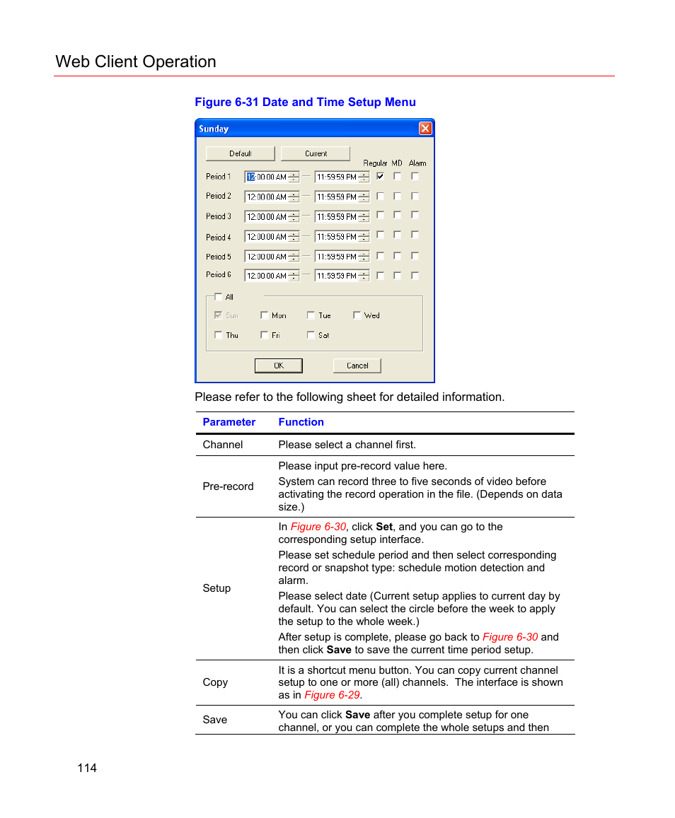 Figure 6-31 date and time setup menu, Web client operation | Honeywell HD-16DVR-C User Manual | Page 130 / 169