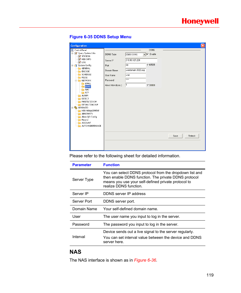 Figure 6-35 ddns setup menu, Honeywell | Honeywell HD-16DVR-C User Manual | Page 135 / 169