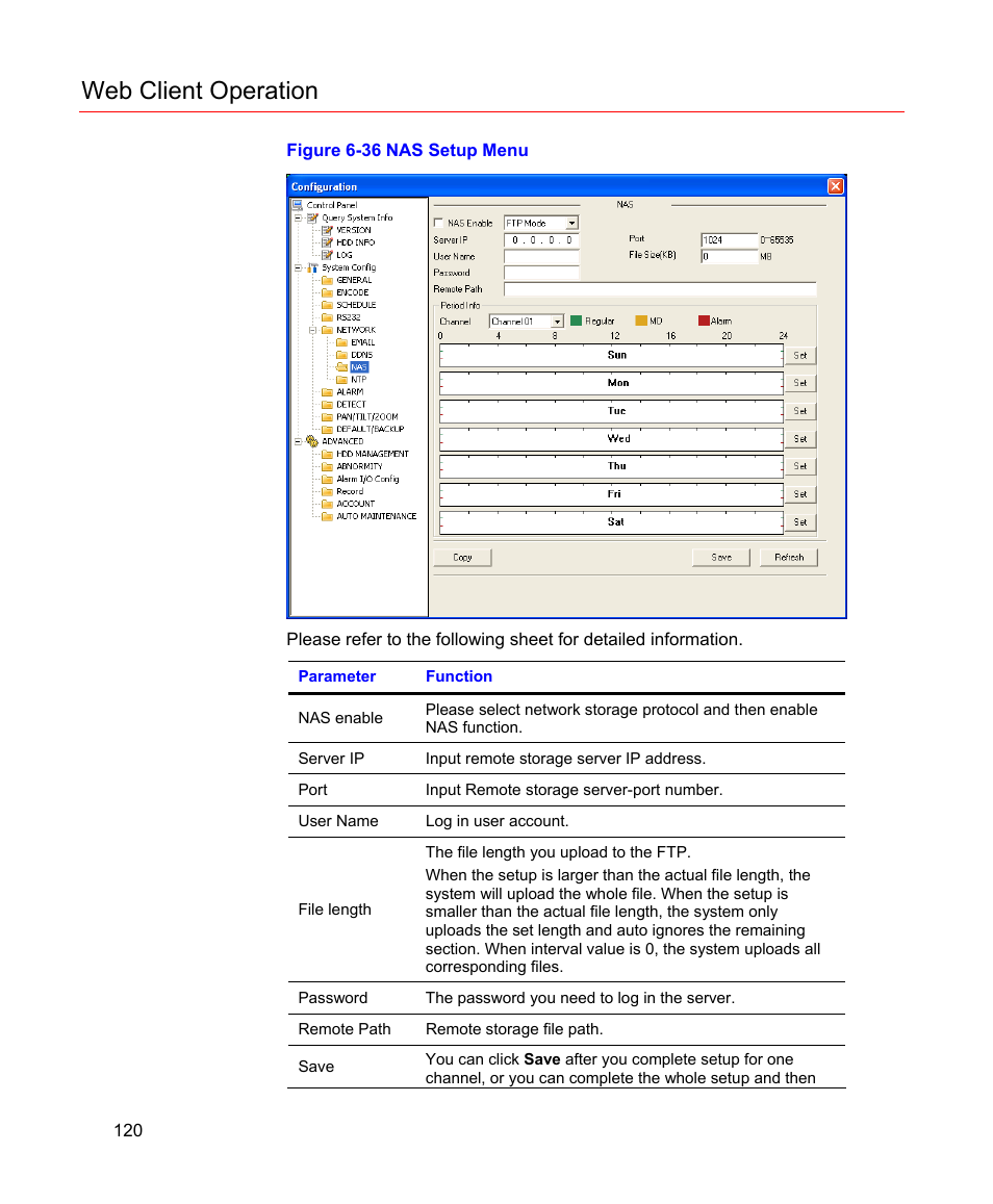 Figure 6-36 nas setup menu, Web client operation | Honeywell HD-16DVR-C User Manual | Page 136 / 169