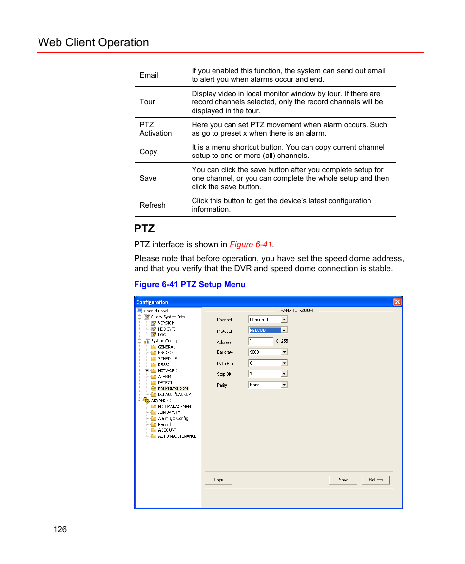 Figure 6-41 ptz setup menu, Web client operation | Honeywell HD-16DVR-C User Manual | Page 142 / 169