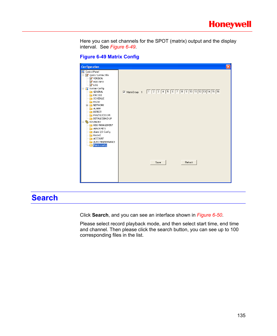 Search, Figure 6-49 matrix config, Honeywell | Honeywell HD-16DVR-C User Manual | Page 151 / 169