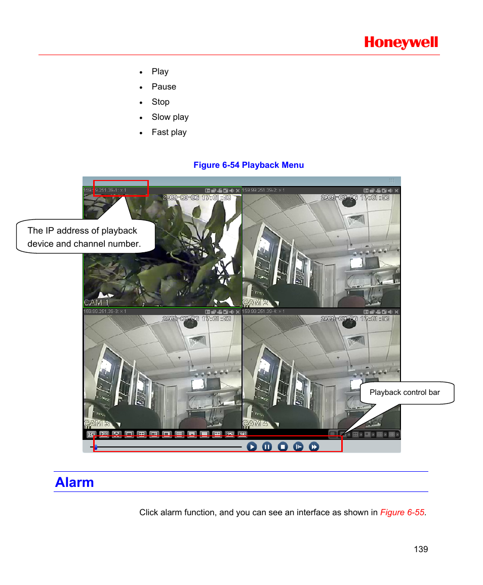 Alarm, Figure 6-54 playback menu, About (see | Figure 6-54, Honeywell | Honeywell HD-16DVR-C User Manual | Page 155 / 169