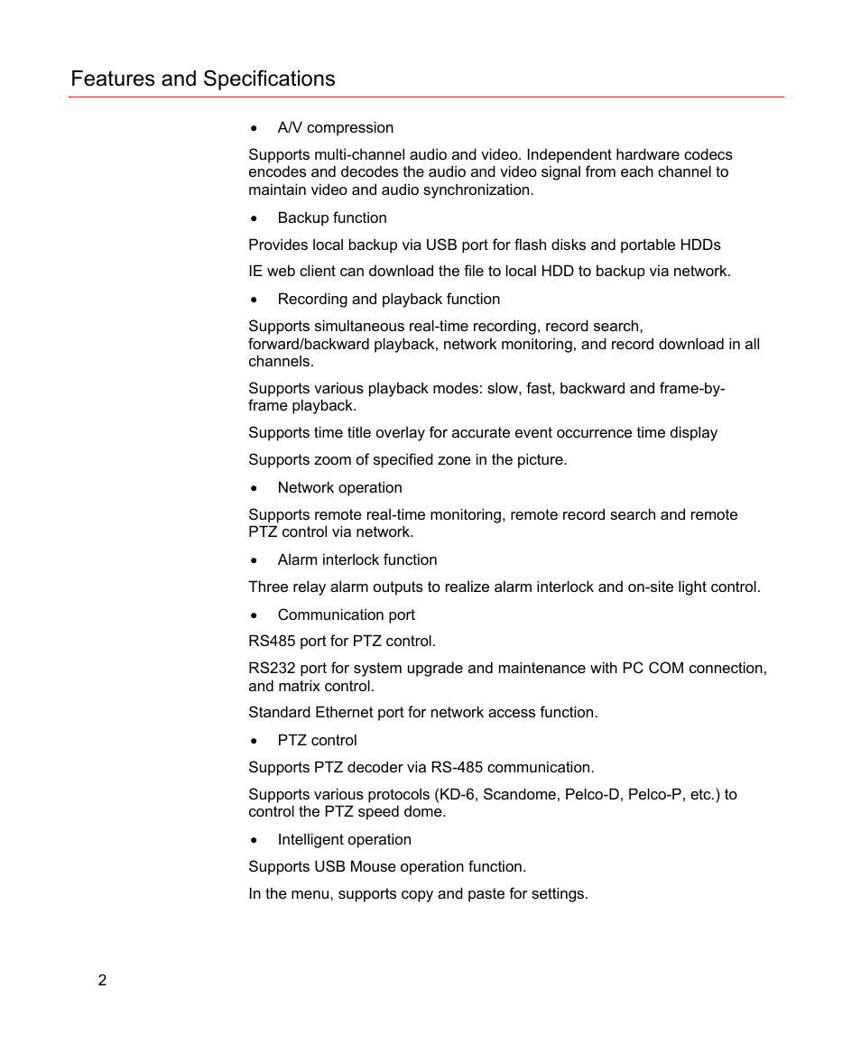 Features and specifications | Honeywell HD-16DVR-C User Manual | Page 18 / 169