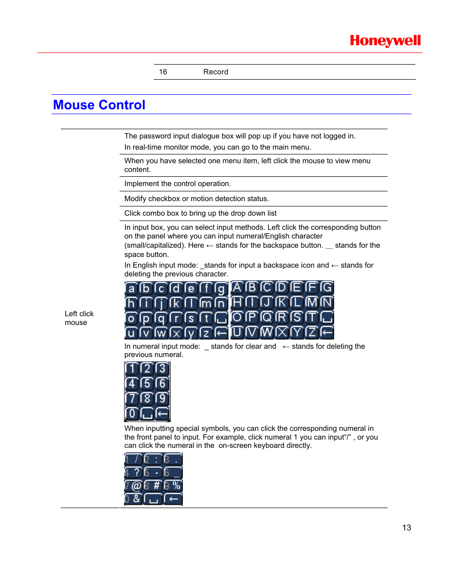 Mouse control, Honeywell | Honeywell HD-16DVR-C User Manual | Page 29 / 169