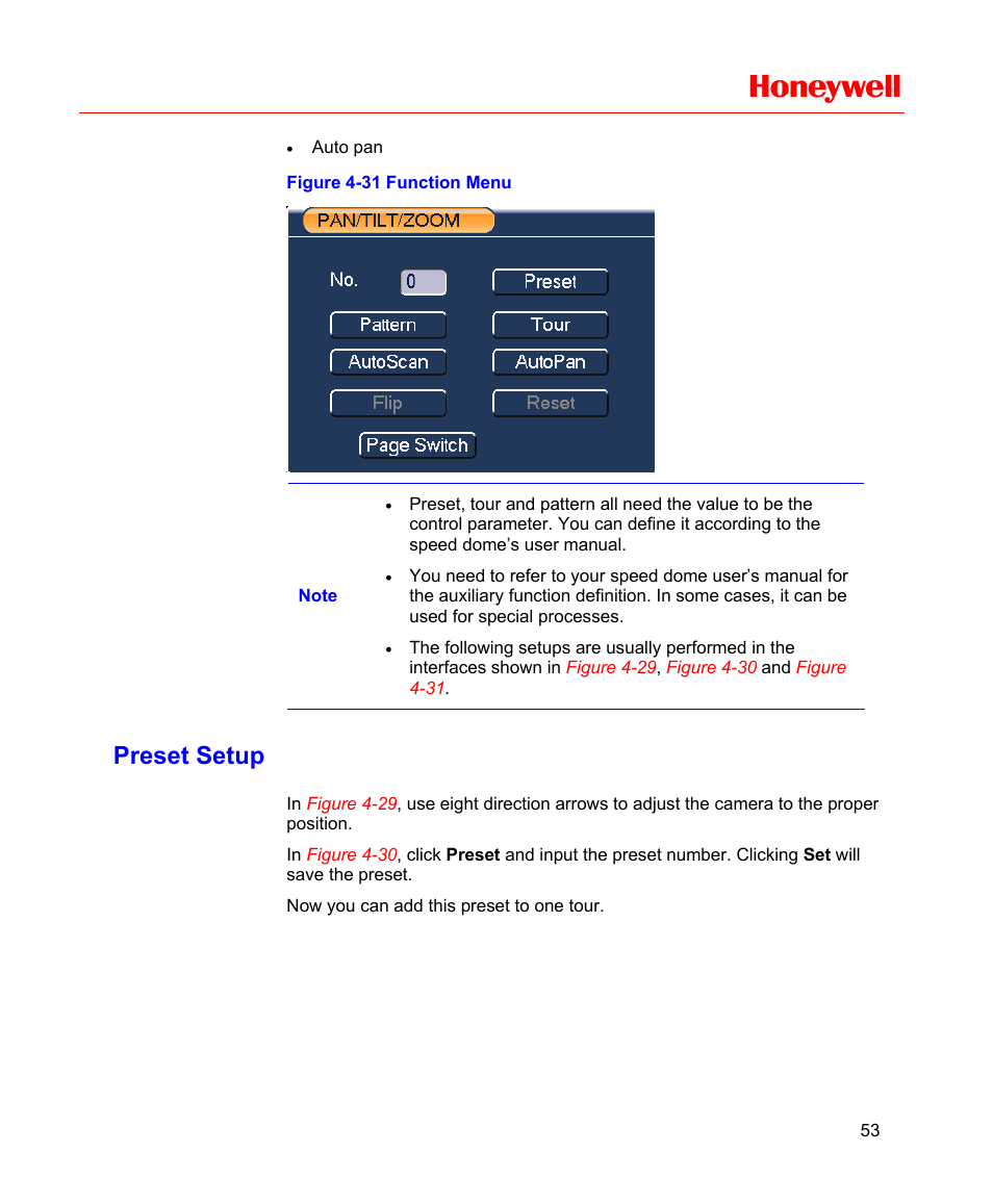 Preset setup, Figure 4-31 function menu, Own in | Figure 4-31, Honeywell | Honeywell HD-16DVR-C User Manual | Page 69 / 169