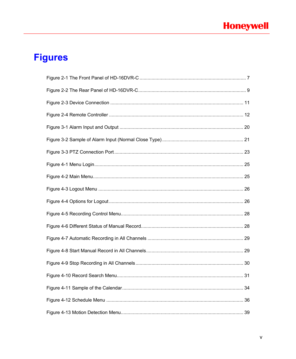 Figures, Honeywell | Honeywell HD-16DVR-C User Manual | Page 7 / 169