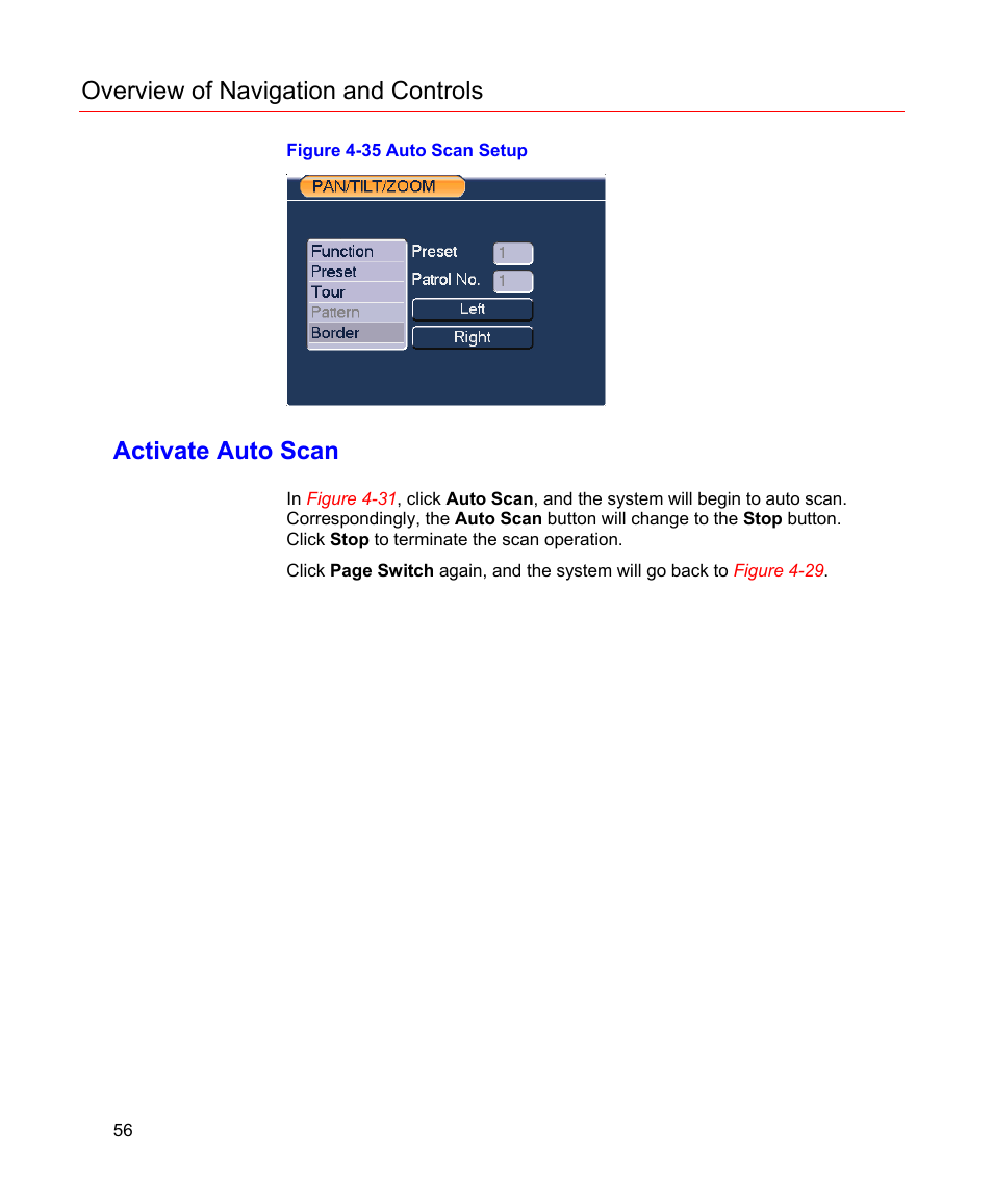 Activate auto scan, Figure 4-35 auto scan setup, Se go to | Figure 4-35, And cli, Overview of navigation and controls | Honeywell HD-16DVR-C User Manual | Page 72 / 169