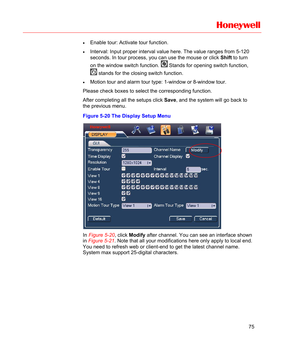 Figure 5-20 the display setup menu, Figure 5-20, Honeywell | Honeywell HD-16DVR-C User Manual | Page 91 / 169