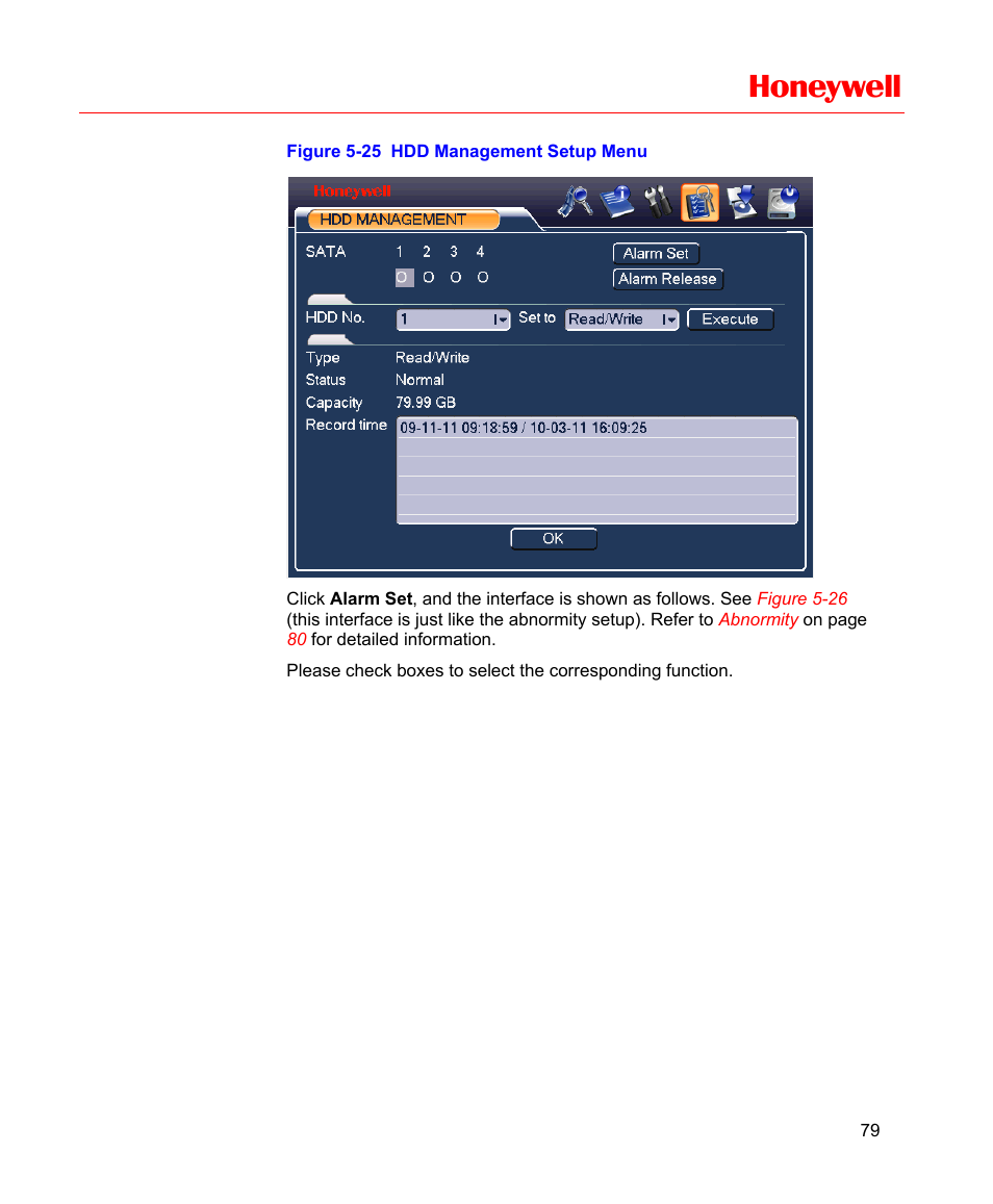 Figure 5-25 hdd management setup menu, Figure 5-25, Honeywell | Honeywell HD-16DVR-C User Manual | Page 95 / 169
