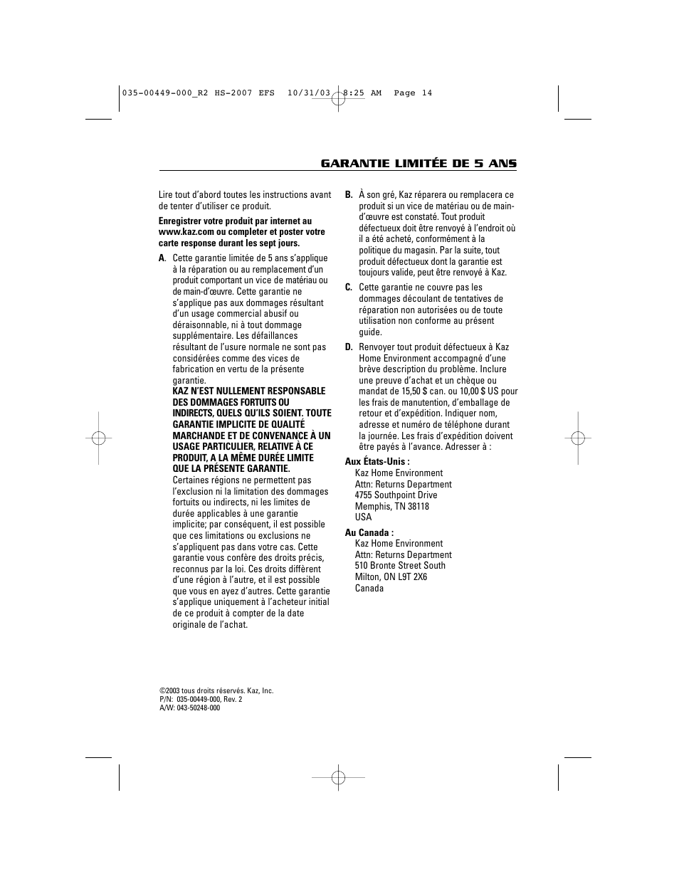 Honeywell HS-2007 Series User Manual | Page 14 / 21