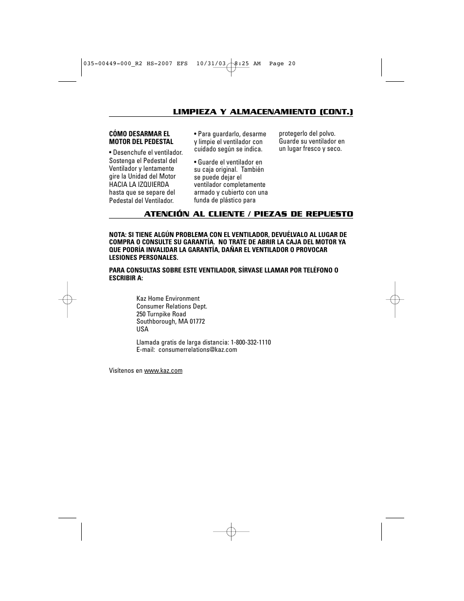 Honeywell HS-2007 Series User Manual | Page 20 / 21