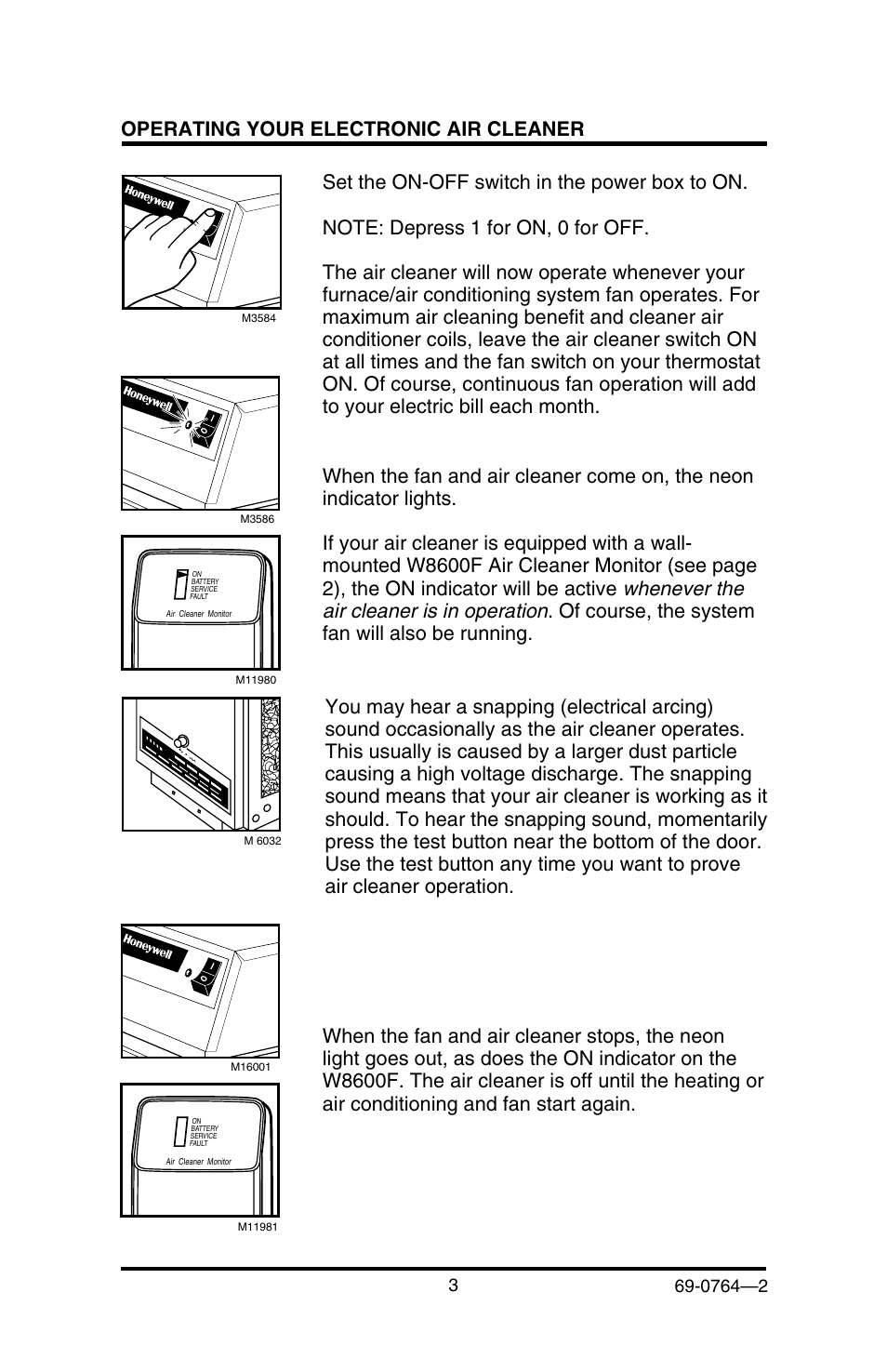 Whenever the air cleaner is in operation | Honeywell F58F User Manual | Page 5 / 28