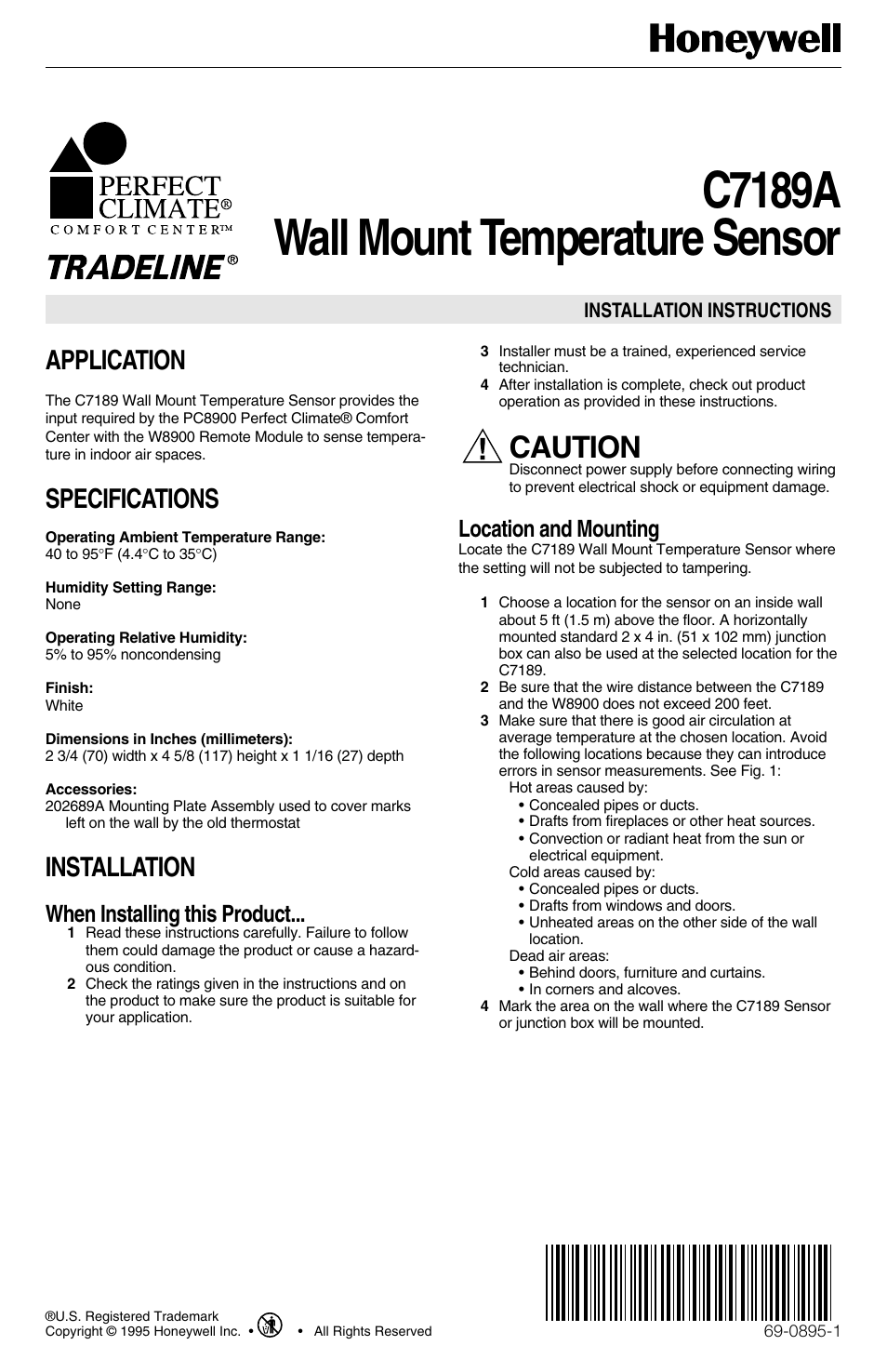 Honeywell C7189A User Manual | 4 pages