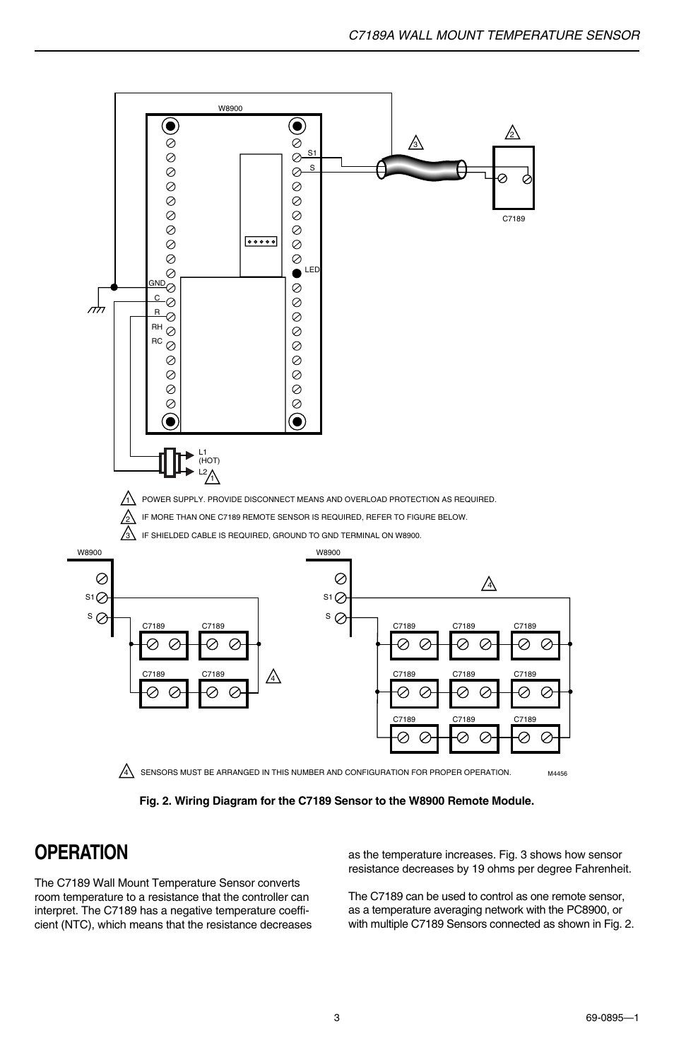 Operation, C7189a wall mount temperature sensor | Honeywell C7189A User Manual | Page 3 / 4