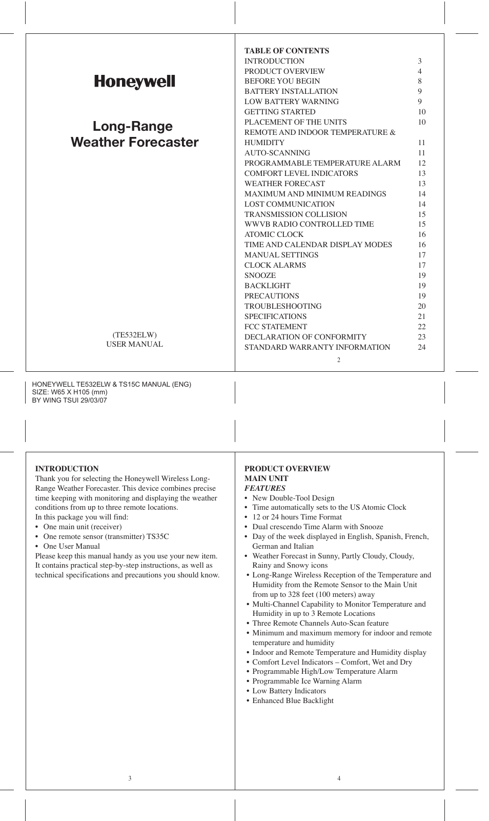 Honeywell TE532ELW User Manual | 6 pages