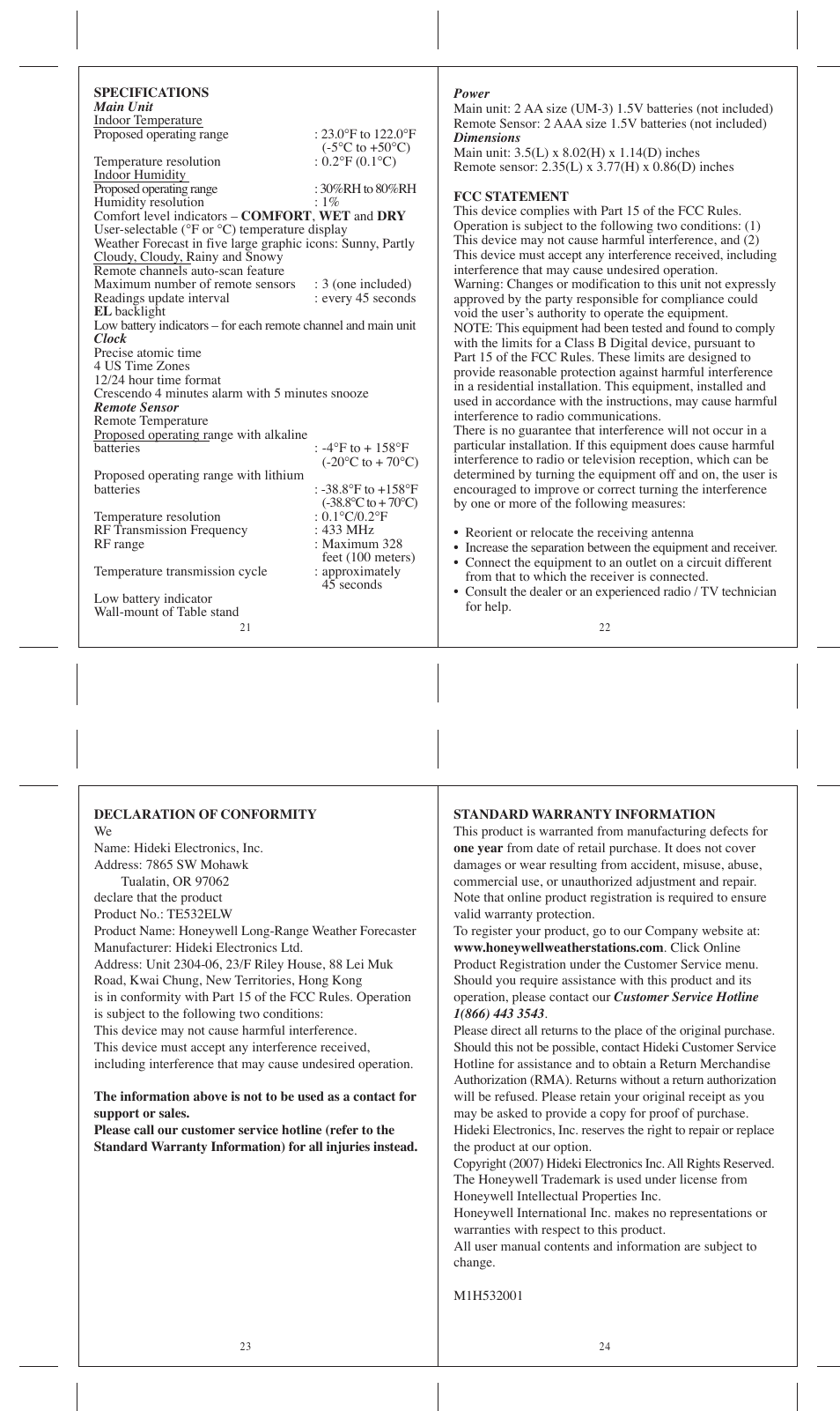 Honeywell TE532ELW User Manual | Page 6 / 6